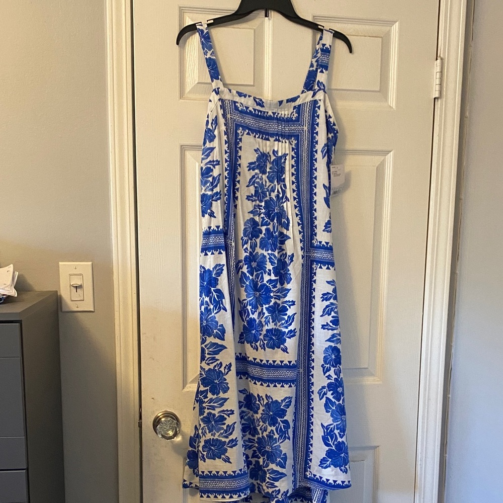 Sonoma White and Blue Floral Midi Dress - Picture 1 of 7